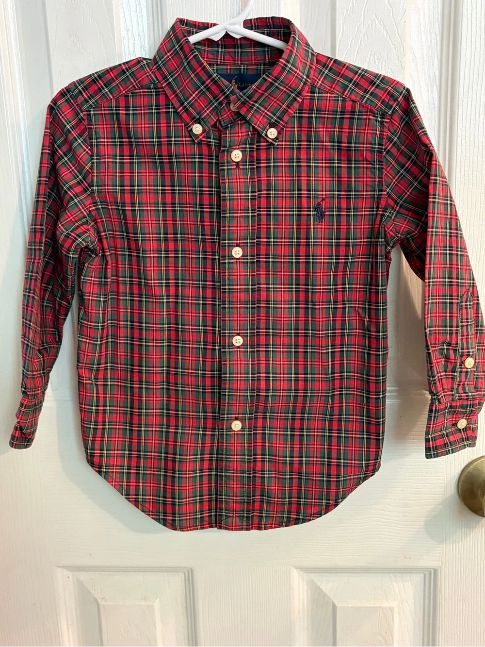 Ralph Lauren Boy’s Classic Red & Green Long-Sleeve Button Down Shirt Size 2/2T